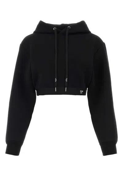 Prada Stretch Cotton Blend Jumper With Cropped Length And Hood In Black