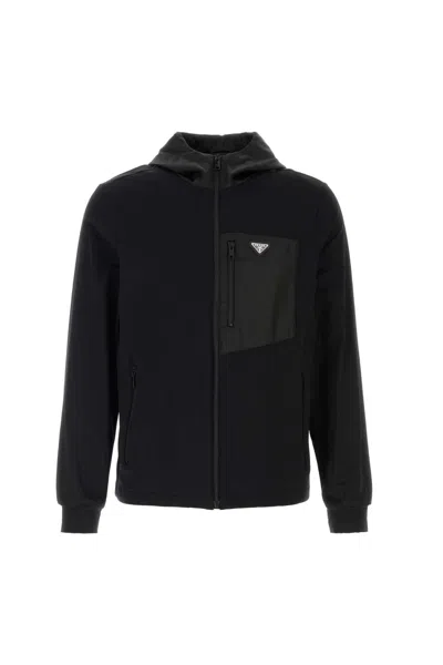 PRADA PRADA BLACK STRETCH COTTON SWEATSHIRT