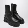 Prada Black Stretch Nappa Monolith Ankle Boots In Black