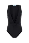 Prada Deep V-neck Swimsuit In Black