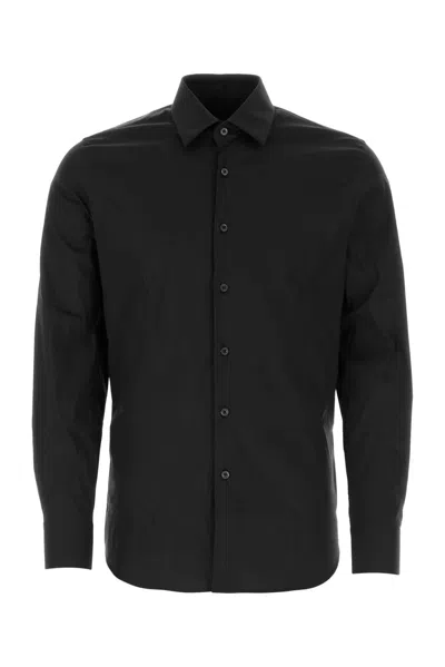 Prada Black Stretch Poplin Shirt In Animal Print