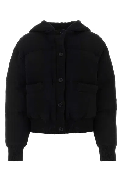 PRADA BLACK STRETCH WOOL BLEND PADDED JACKET