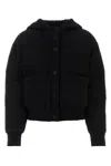 Prada Hooded Wool Blend Jacket With Elastic Cuffs In Black