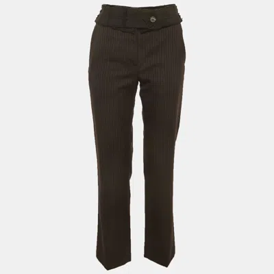 Pre-owned Prada Black Striped Cotton Raw Edge Trousers S In Blue