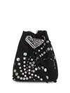 Prada Logo Plaque Studded Bucket Bag In Black