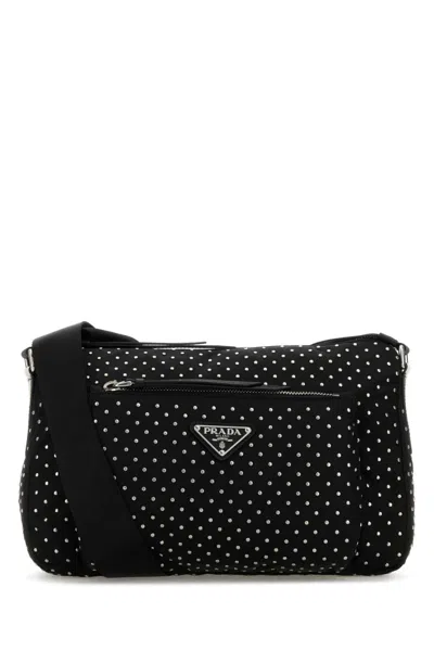 PRADA BLACK STUDDED RE-NYLON CROSSBODY BAG