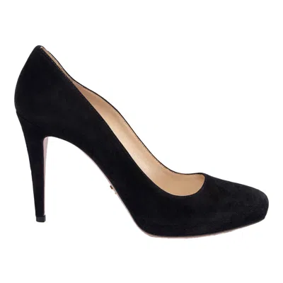 Pre-owned Prada Black Suede Almond Toe Hidden Platform Pumps Shoes 39.5