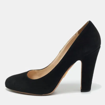 Pre-owned Prada Black Suede Block Heel Pumps Size 36.5
