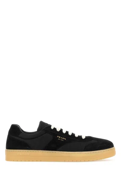 Prada Midnight Blue Suede E Re-nylon Sneakers In Black