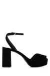 Prada Black Suede Heels In Black