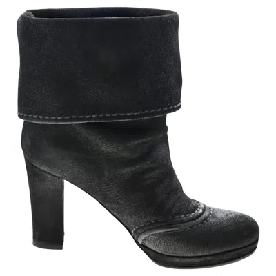 Pre-owned Prada Black Suede Leather Ankle Boots Size Eu 37 Italy