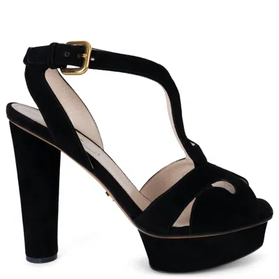 Pre-owned Prada Black Suede Platform Sandals Shoes 36.5