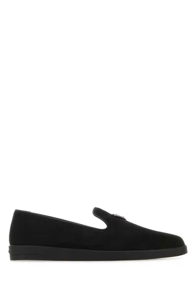 Prada Versatile Round Toe Suede Loafers In Black