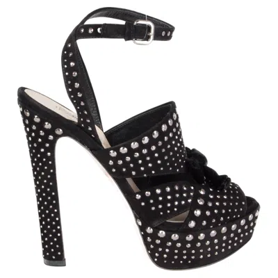 Pre-owned Prada Black Suede Studded Platform Sandals Shoes 36
