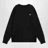 Prada Triangle Logo Wool Crewneck Sweater In Black