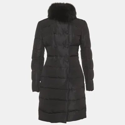 Pre-owned Prada Black Synthetic Fur Trim Puffer Down Jacket S