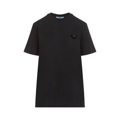 Prada Black Cotton Logo Velvet T-shirt In Grey