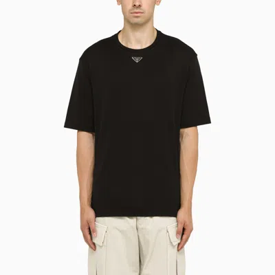 Prada Triangle Logo Oversized T-shirt In Black