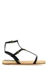 Prada Flat Woven Fabric And Nappa Leather Sandals In Black