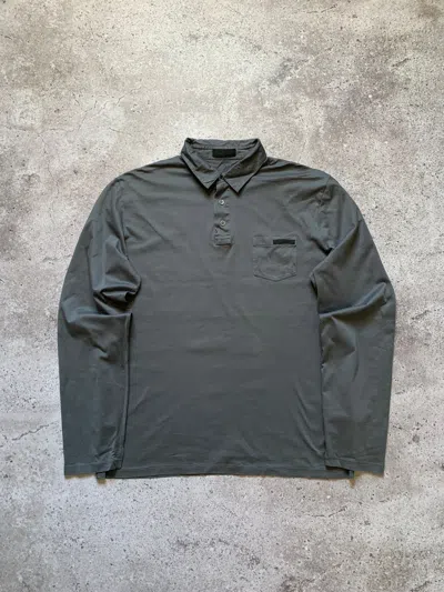 Pre-owned Prada Black Tab Logo Long Sleeve Pocket Polo In Grey