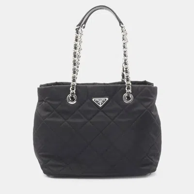 Pre-owned Prada Black Tessuto Impuntu Chain Tote Bag