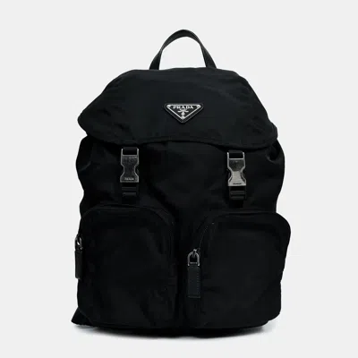 Pre-owned Prada Black Tessuto Nylon Double Buckle Backpack