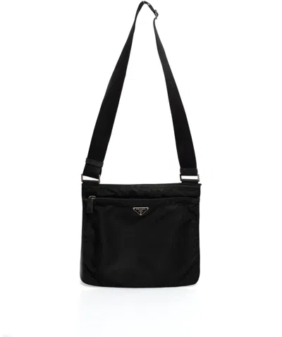 Pre-owned Prada Black Tessuto Nylon Logo Crossbody Bag