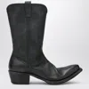 Prada Black Texan Boots In Leather In Black