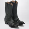 Prada Black Texan Boots In Leather In Animal Print