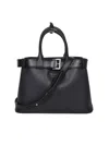 Prada Buckle Large Leather Handbag With Belt In Black