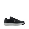 Prada Leather Sneakers With Perforated Toe Cap In Black