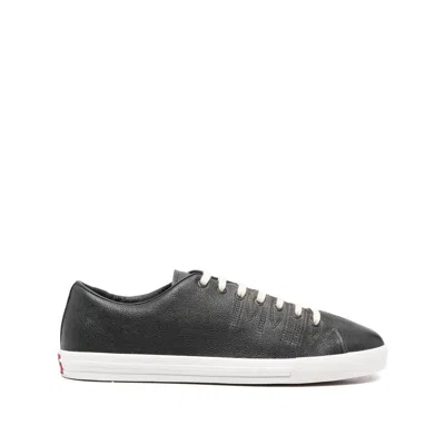 Prada Aged-effect Leather Sneakers In Black