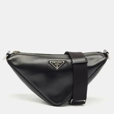 Pre-owned Prada Black Triangle Leather Shoulder Bag