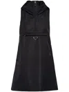 Prada Triangle Logo Hooded Minidress In Black