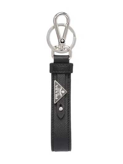 PRADA BLACK TRIANGLE-LOGO KEY HOLDER