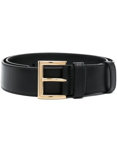 Prada Black Triangle Logo Leather Belt