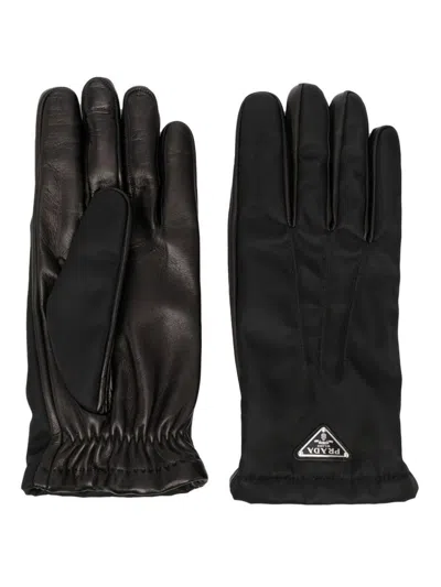 Prada Black Triangle Logo Leather Gloves