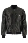 Prada Men Black Nappa Leather Reversible Bomber Jacket In Black