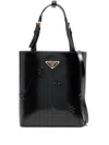 Prada Black Triangle Logo Mini Tote In Black