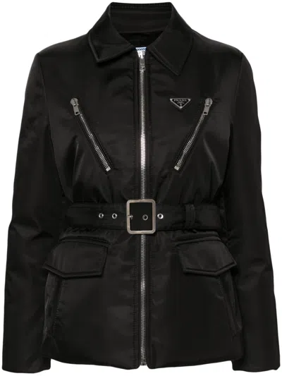 PRADA BLACK TRIANGLE-LOGO PADDED JACKET