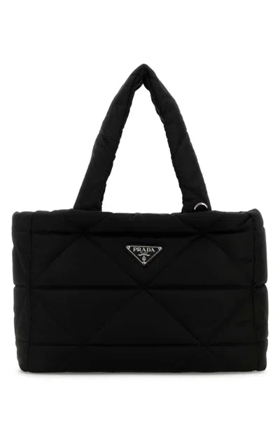 PRADA BLACK TRIANGLE-LOGO PLAQUE TOTE