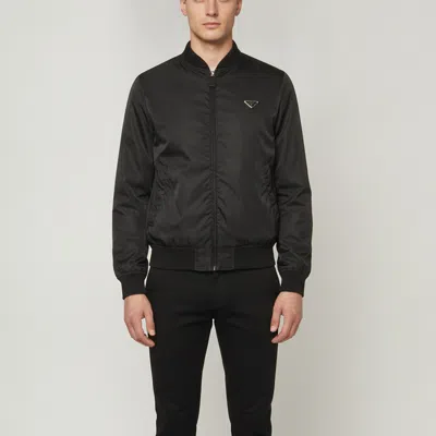 Pre-owned Prada Black Triangle Logo Re-nylon Bomber Jacket S