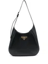 Prada Triangle-logo Leather Shoulder Bag In Black