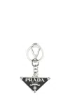 Prada Triangular Black Keyring With Polished Finish In Black
