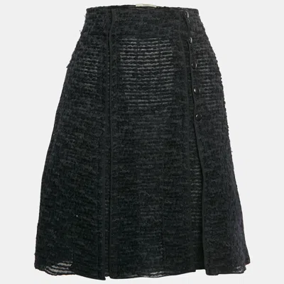 Pre-owned Prada Black Tweed Pleated Mini Skirt M