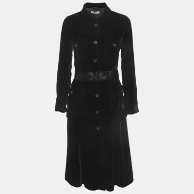 Pre-owned Prada Black Velvet Belted Midi Dress S