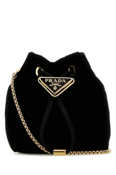 Prada Drawstring Velvet Bucket Bag In Nero