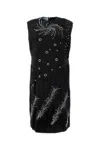 Prada Embroidered Georgette Sleeveless Dress In Black