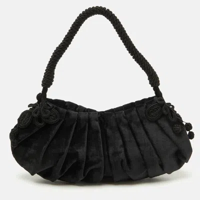 Pre-owned Prada Black Velvet Embroidered Vintage Shoulder Bag