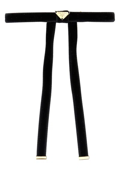 Prada Black Velvet Hair Clip In Green